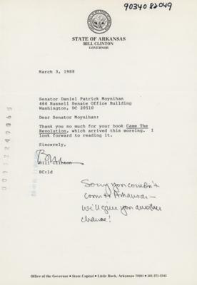 Lot #35 Bill Clinton Typed Letter Signed as Governor to Sen. Daniel Patrick Moynihan - Image 1