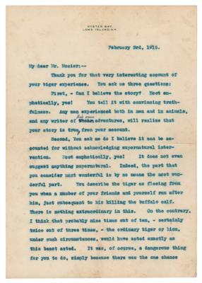 Lot #22 Theodore Roosevelt Typed Letter Signed on a Tiger Encounter in Burma - Image 2