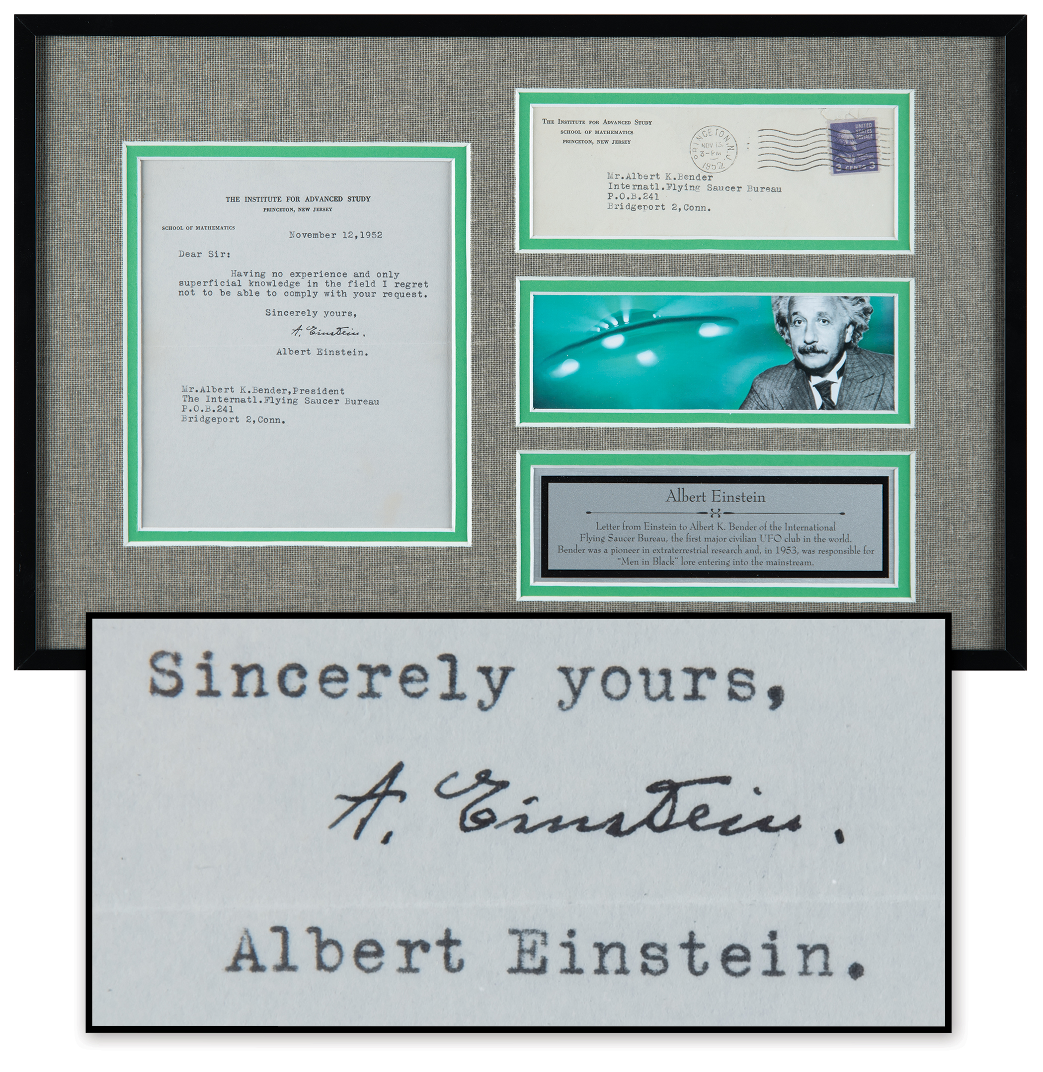 Lot #94 Albert Einstein Typed Letter Signed on the Topic of 'Flying Saucers' -one of two known 'UFO' letters from the theoretical physicist - Image 1