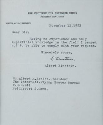 Lot #94 Albert Einstein Typed Letter Signed on the Topic of 'Flying Saucers' -one of two known 'UFO' letters from the theoretical physicist - Image 3