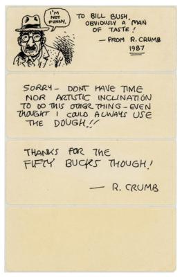 Lot #324 Robert Crumb Original Self-Portrait Sketch with Autograph Note Signed - Image 1