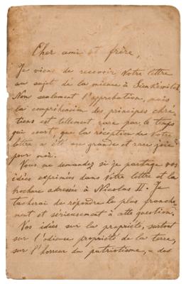 Lot #349 Leo Tolstoy Letter Signed on Politics and Religion - "The solution is in the revelation of love" - Image 2