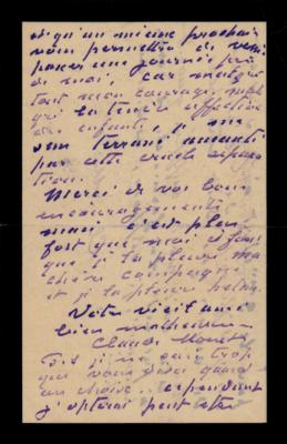 Lot #304 Claude Monet Autograph Letter Signed on Death of His Wife: "I feel devastated, destroyed by this cruel separation" - Image 2