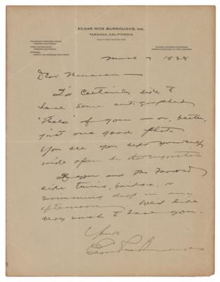Lot #354 Edgar Rice Burroughs Autograph Letter Signed to Tarzan's Jane, Maureen O'Sullivan