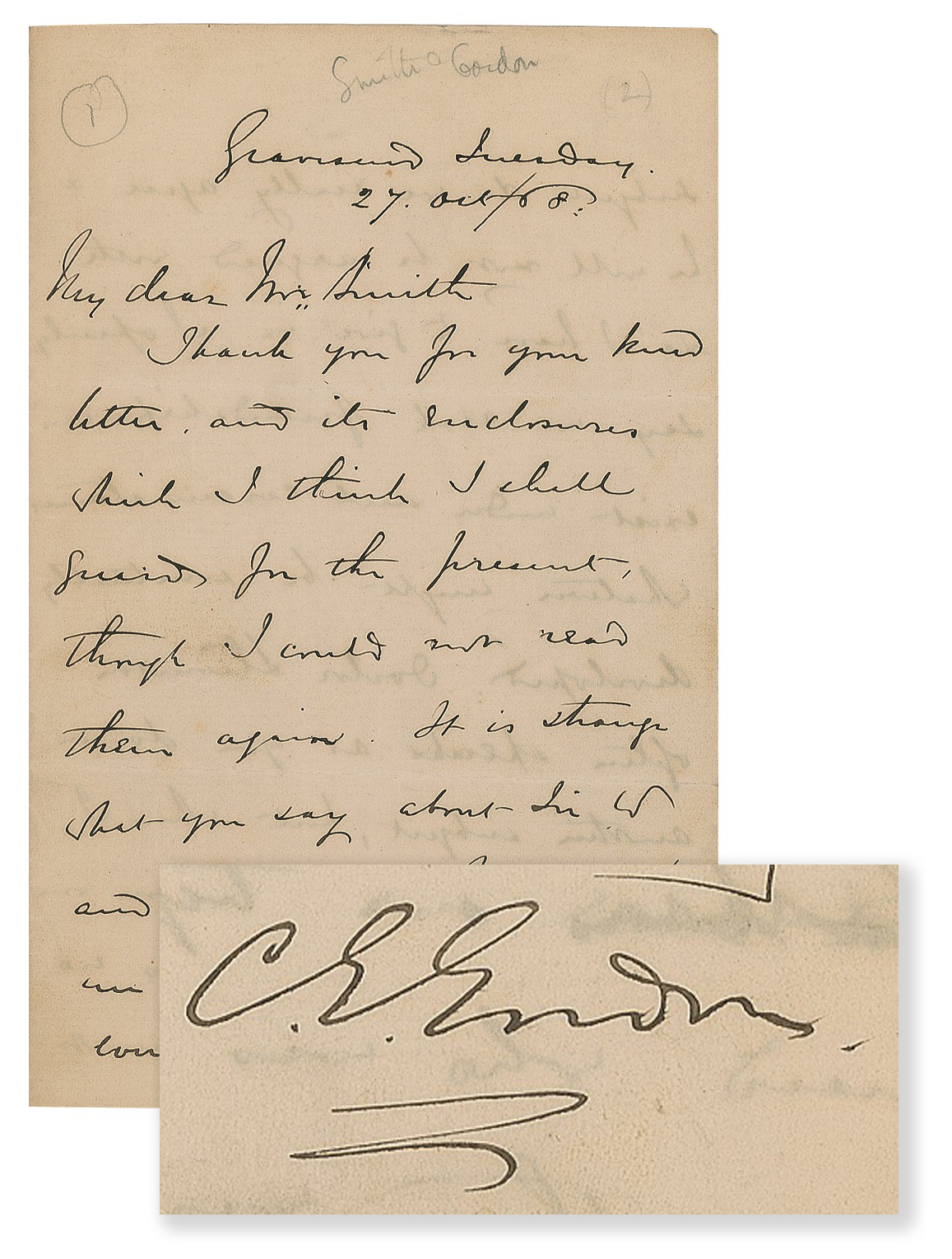 Lot #218 Charles 'Chinese' Gordon Autograph Letter Signed