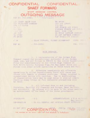 Lot #265 World War II Book Message: Eisenhower's SHAEF Forward Total Ceasefire Order (May 7, 1945): "All offensive operations by Allied Expeditionary Force will cease" - Image 1