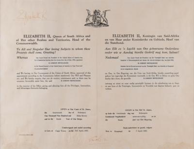 Lot #76 Queen Elizabeth II Rare Document Signed as "Queen of South Africa" - Image 1