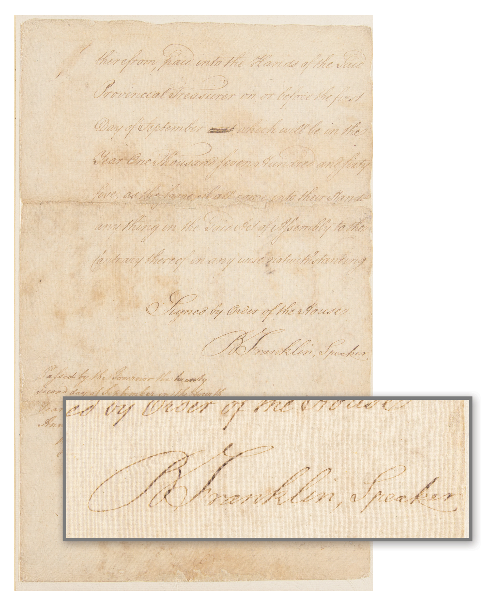Lot #57 Benjamin Franklin Document Signed (1764) - Approving Funds for the Commissioners for Indian Affairs - Image 1