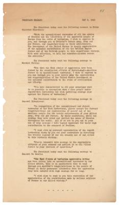 Lot #270 World War II: V-E Day White House Press Release (May 8, 1945) - Image 1