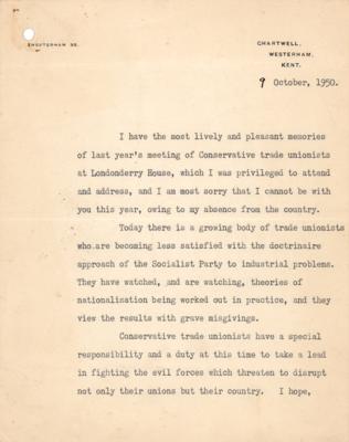 Lot #237 Winston Churchill Typed Letter Signed on Trade Unions and Socialism - Image 3