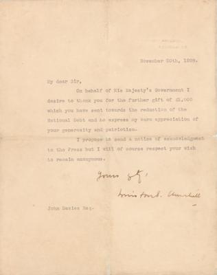 Lot #240 Winston Churchill Typed Letter Signed on National Debt