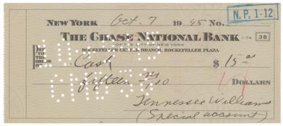 Lot #6208 Tennessee Williams Twice-Signed Check