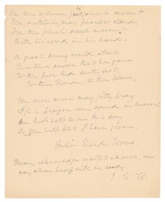 Lot #6102 Julia Ward Howe Autograph Manuscript Signed for a Poem Honoring Henry Ward Beecher - Image 4