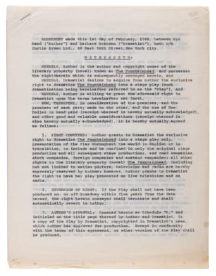 Lot #6133 Ayn Rand Signed Contract and Script for 'The Fountainhead' Stage Adaptation - Image 2