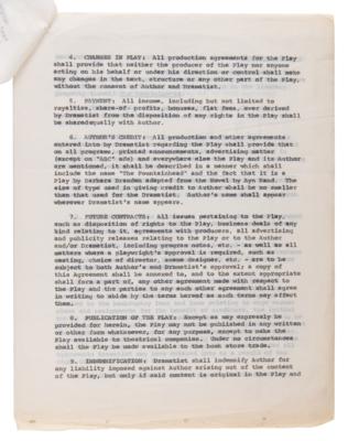 Lot #6133 Ayn Rand Signed Contract and Script for 'The Fountainhead' Stage Adaptation - Image 3
