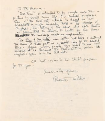 Lot #6157 Thornton Wilder Autograph Letter Signed on Our Town, The Cabala, and The Bridge of San Luis Rey - Image 2