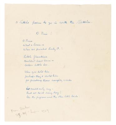 Lot #6114 D. H. Lawrence Handwritten Poem on