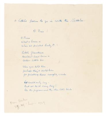 Lot #6114 D. H. Lawrence Handwritten Poem on Publication of Lady Chatterley's Lover - Image 1