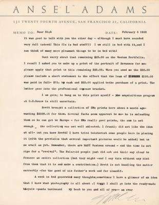 Lot #6048 Ansel Adams Typed Letter Signed