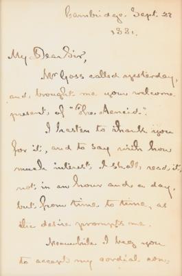 Lot #6192 Henry Wadsworth Longfellow Autograph Letter Signed, Sending Thanks for a Copy of 'The Aeneid' - Image 2