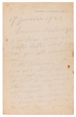 Lot #6022 Claude Monet Autograph Letter Signed
