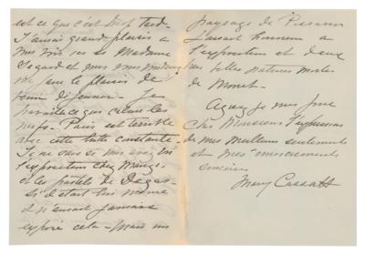 Lot #6004 Mary Cassatt Autograph Letter Signed, Referring to Works by Degas, Pissarro, and Monet - Image 2