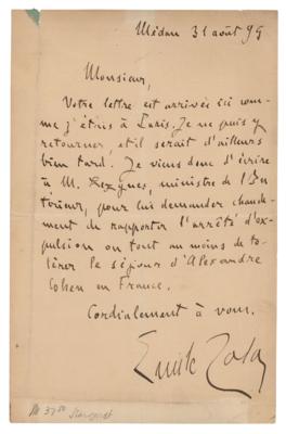 Lot #6211 Emile Zola Autograph Letter Signed - Image 1