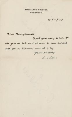 Lot #6118 C. S. Lewis Autograph Letter Signed