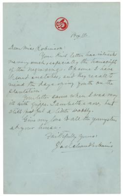 Lot #6177 Joel Chandler Harris Autograph Letter Signed, with thanks for "transcripts of the Negro songs" - Image 1