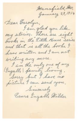 Lot #6156 Laura Ingalls Wilder Autograph Letter