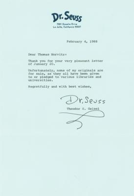 Lot #6200 Dr. Seuss Typed Letter Signed