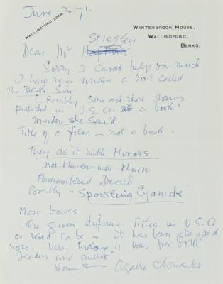 Lot #6077 Agatha Christie Autograph Letter Signed