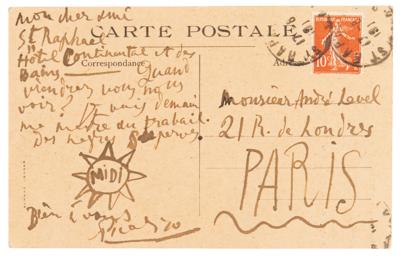 Lot #6025 Pablo Picasso Autograph Letter Signed with Sketch - Postcard to Andre Level - Image 2