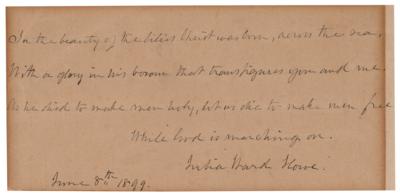 Lot #6103 Julia Ward Howe Autograph Quote Signed from 'Battle Hymn of the Republic' - Image 1