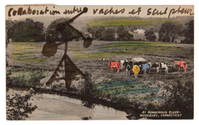 Lot #6003 Alexander Calder Signed Postcard with Mobile Sketch: "Collaboration between cows and sculptor" - Image 3