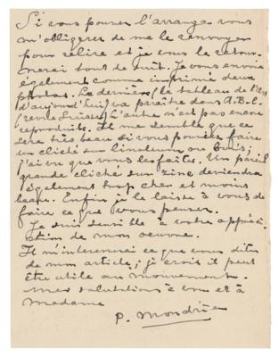 Lot #6019 Piet Mondrian Autograph Letter Signed - Rare Handwritten Letter from the Dutch Painter - Image 2