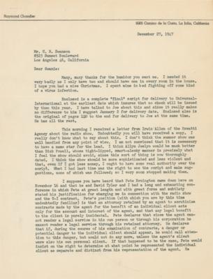 Lot #6167 Raymond Chandler Typed Letter Signed - Image 2