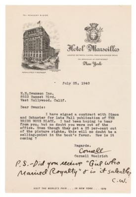 Lot #6209 Cornell Woolrich Typed Letter Signed on