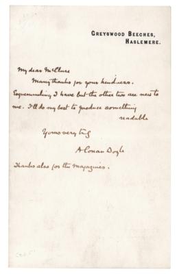 Lot #6092 Arthur Conan Doyle Autograph Letter