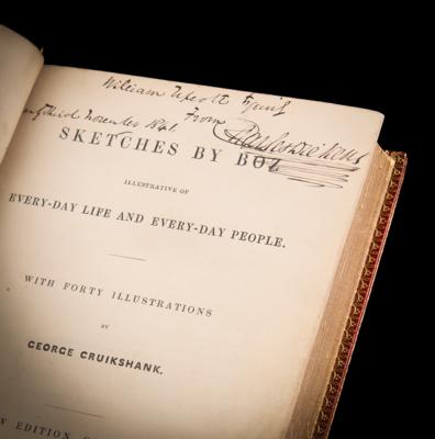 Lot #6085 Charles Dickens Signed Book - Sketches by Boz - Presented to a London Librarian - Image 1