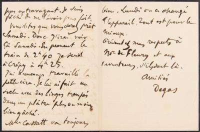 Lot #6007 Edgar Degas Autograph Letter Signed on Mary Cassatt - Image 2