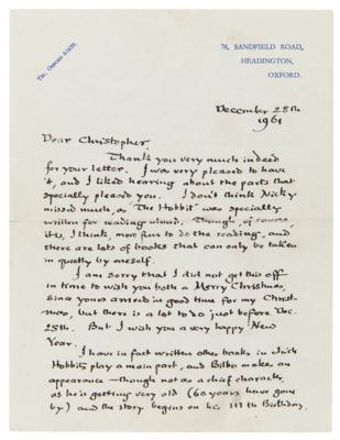 Lot #6152 J. R. R. Tolkien Autograph Letter Signed on The Hobbit and The Lord of the Rings - Image 2