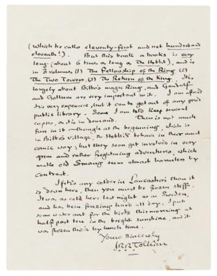 Lot #6152 J. R. R. Tolkien Autograph Letter Signed on The Hobbit and The Lord of the Rings - Image 3