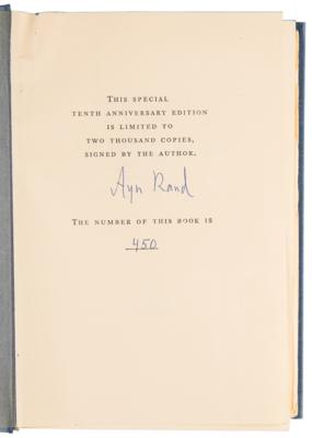 Lot #6134 Ayn Rand Signed Ltd. Ed. Book - Atlas Shrugged - Image 3