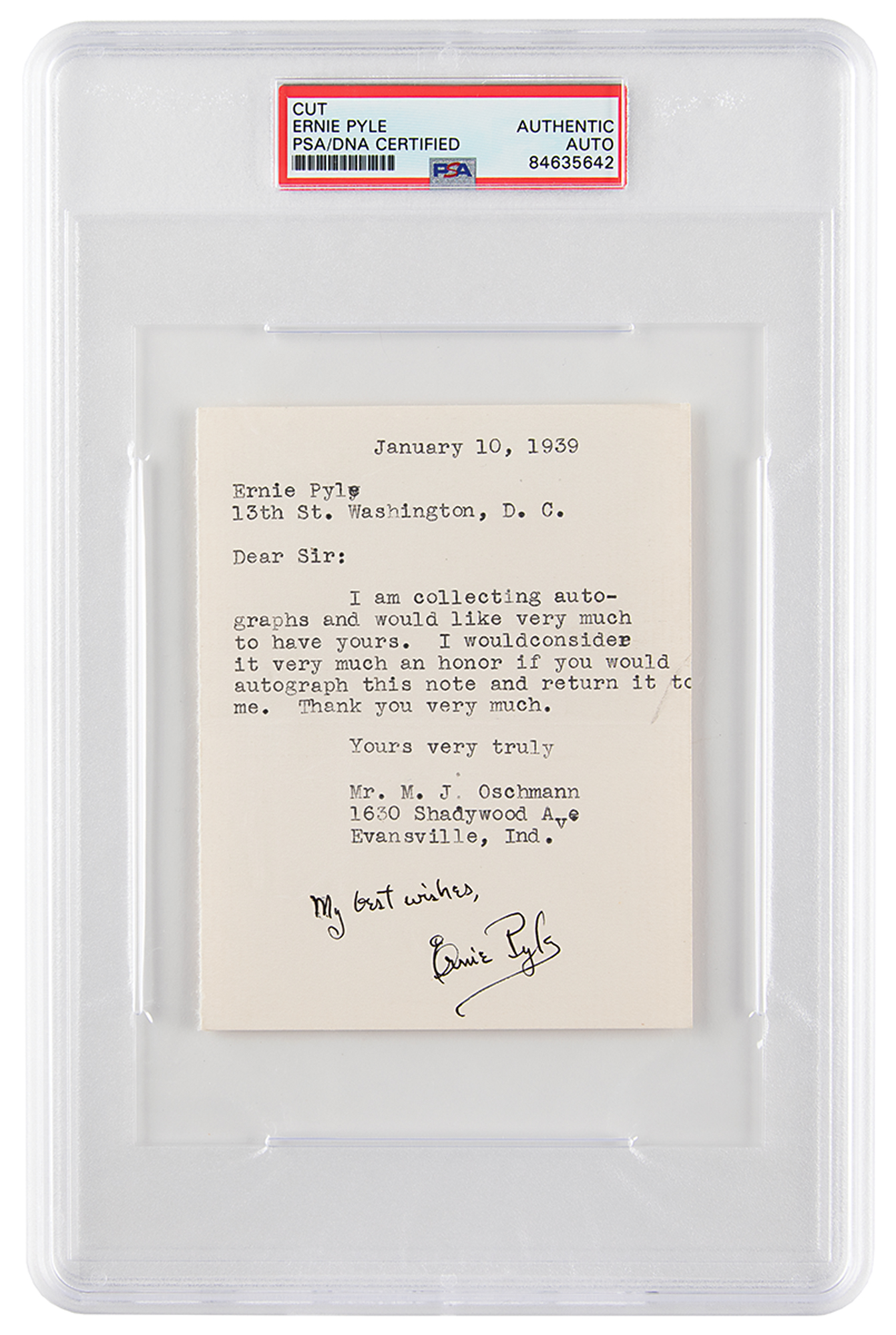 Lot #7158 Ernie Pyle Signature