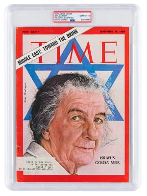 Lot #7111 Golda Meir Signed Magazine Cover - PSA GEM MINT 10