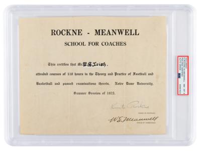 Lot #7450 Knute Rockne and Walter Meanwell Document Signed - PSA NM-MT 8