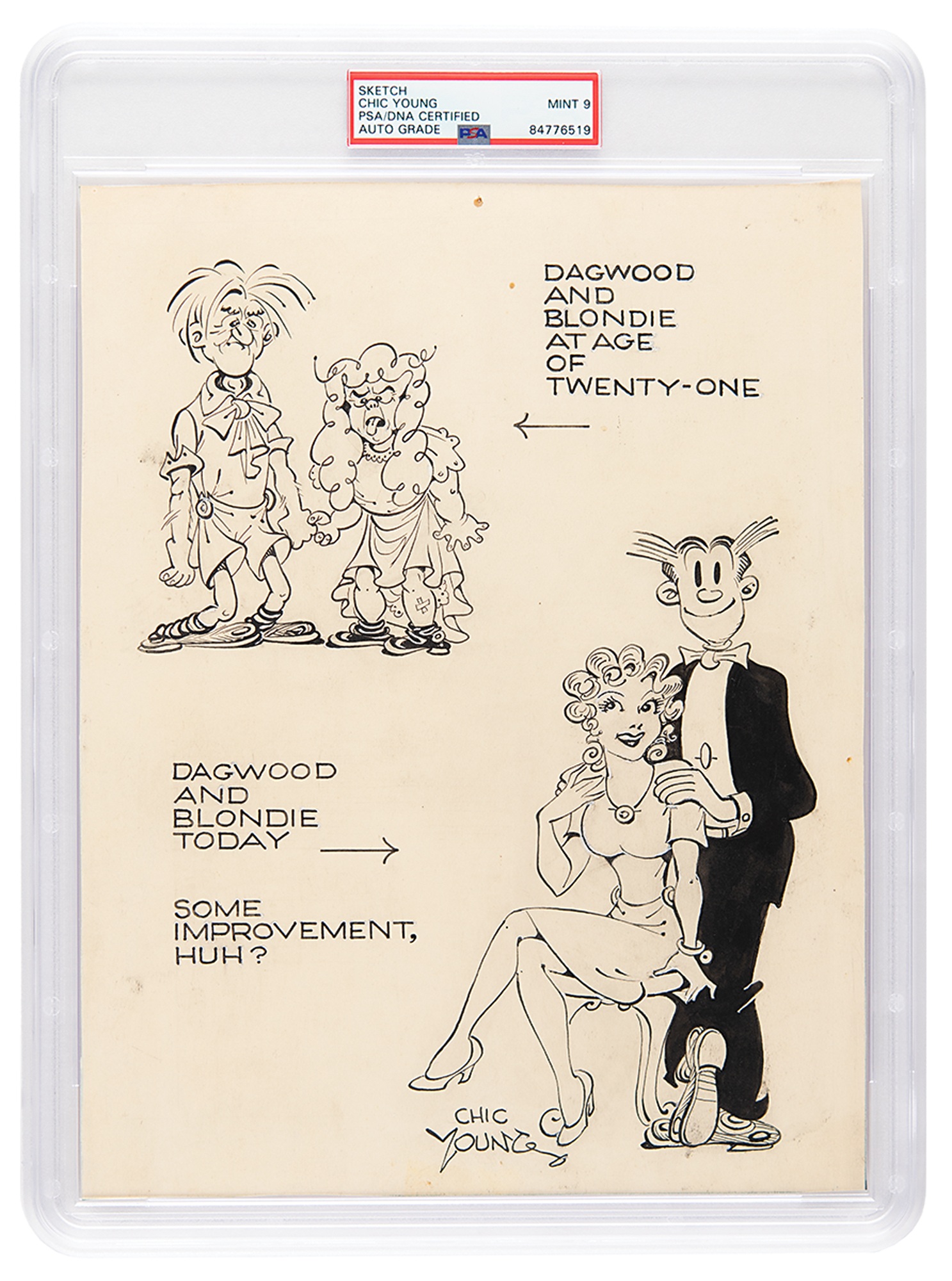Lot #7210 Chic Young Signed Sketch of Dagwood and Blondie - PSA MINT 9