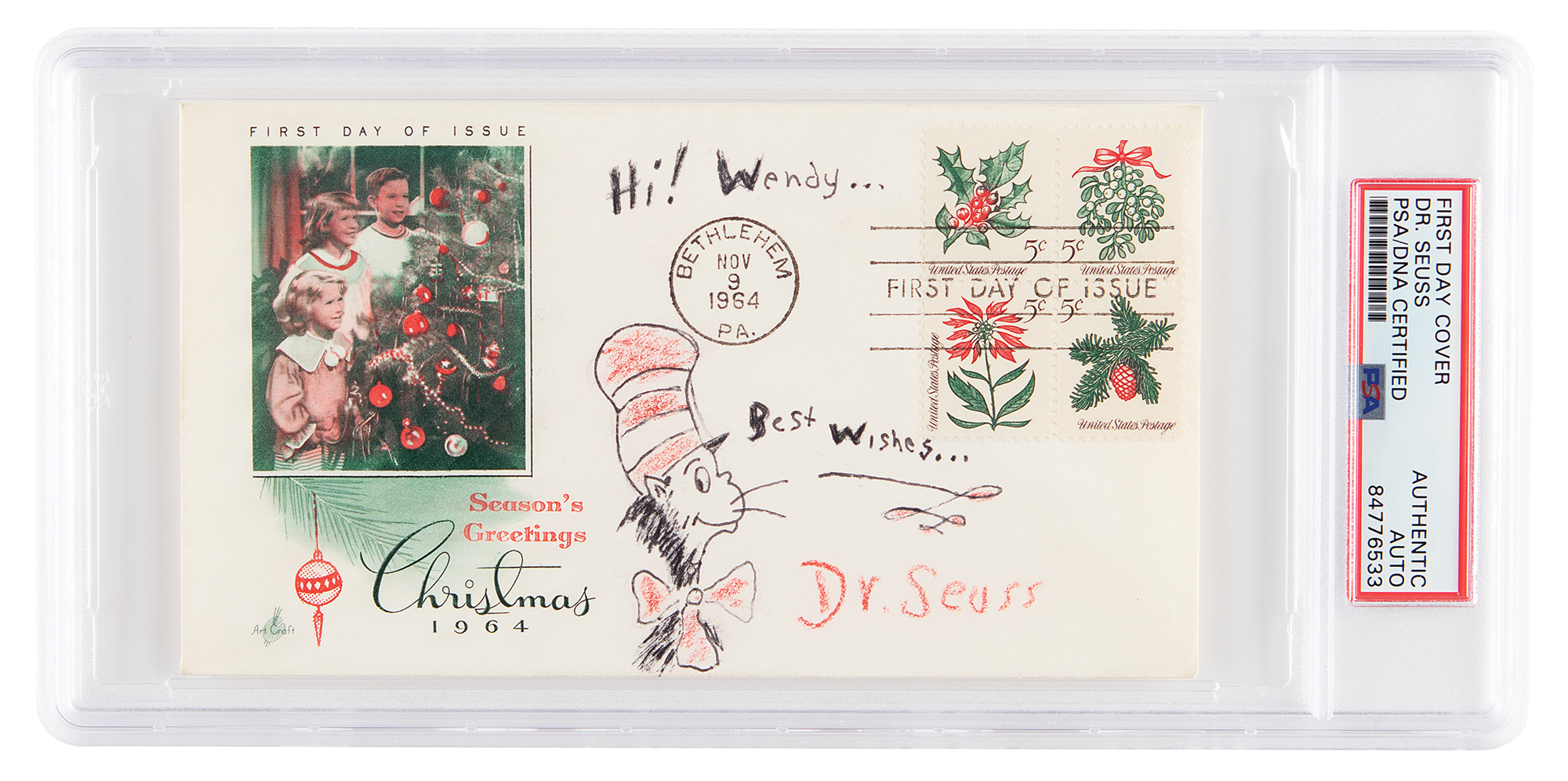 Lot #7226 Dr. Seuss Signed Sketch of the Cat in the Hat