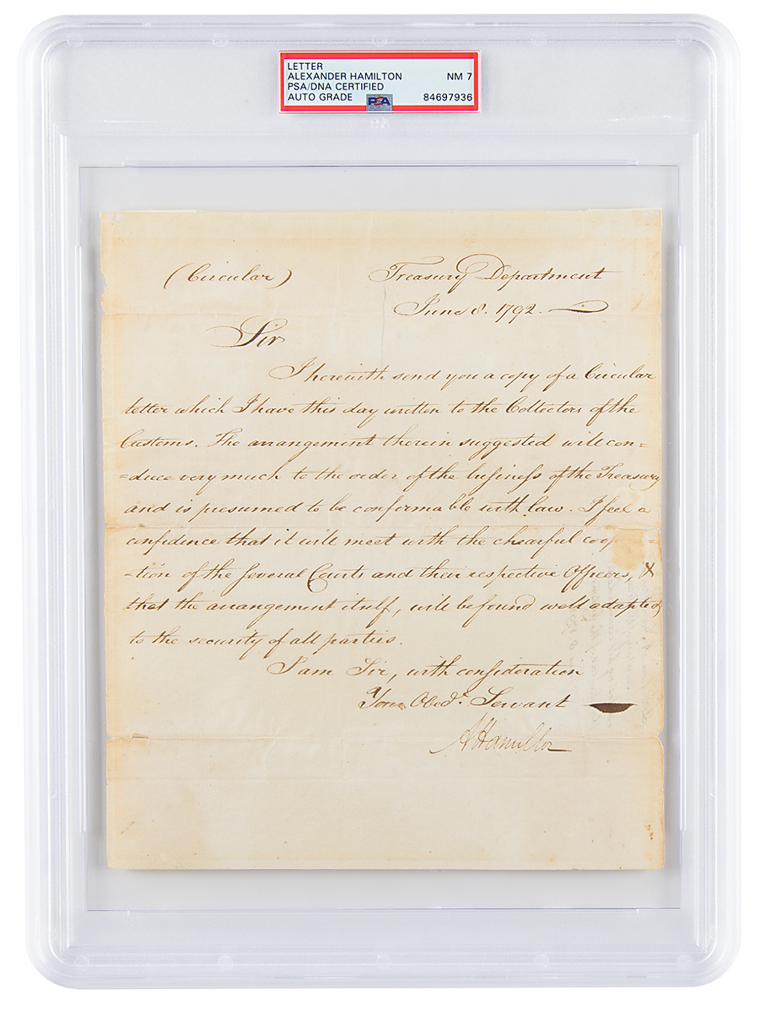 Lot #7063 Alexander Hamilton Letter Signed as Treasury Secretary - PSA NM 7